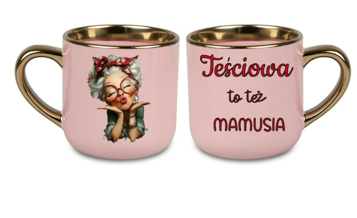 Dzien mamy kubek biały ceramiczny 400ml ze złotym rantem i uchem