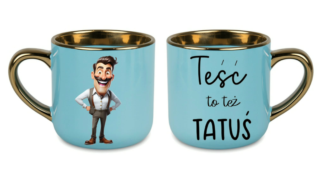 Dzien taty kubek biały ceramiczny 400ml ze złotym rantem i uchem