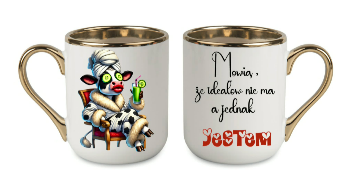 dzien kobiet 330ml kubek ceramiczny ze złotym rantem i uchem