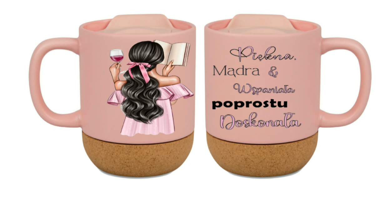 Kubek ceramiczny z wieczkiem i korkowym odczepianym spodem 330ml w trzech kolorach